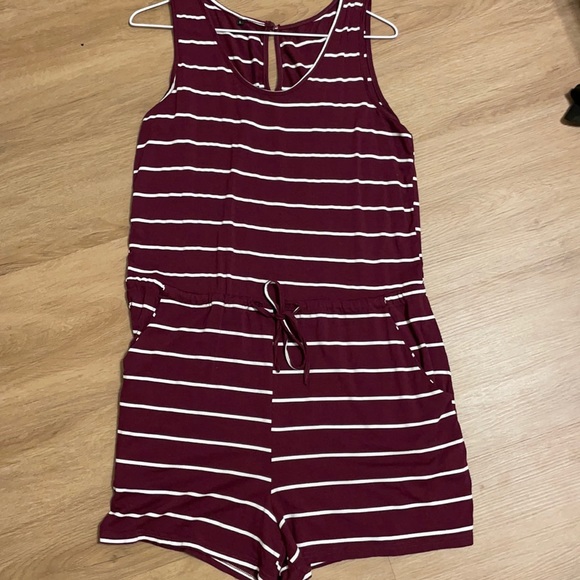 This is a maroon and white striped romper - Picture 1 of 1